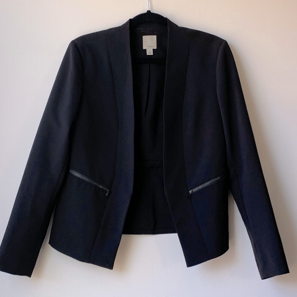 Halogen Blazer M Open Front Collarless Jacket with Zip Detail